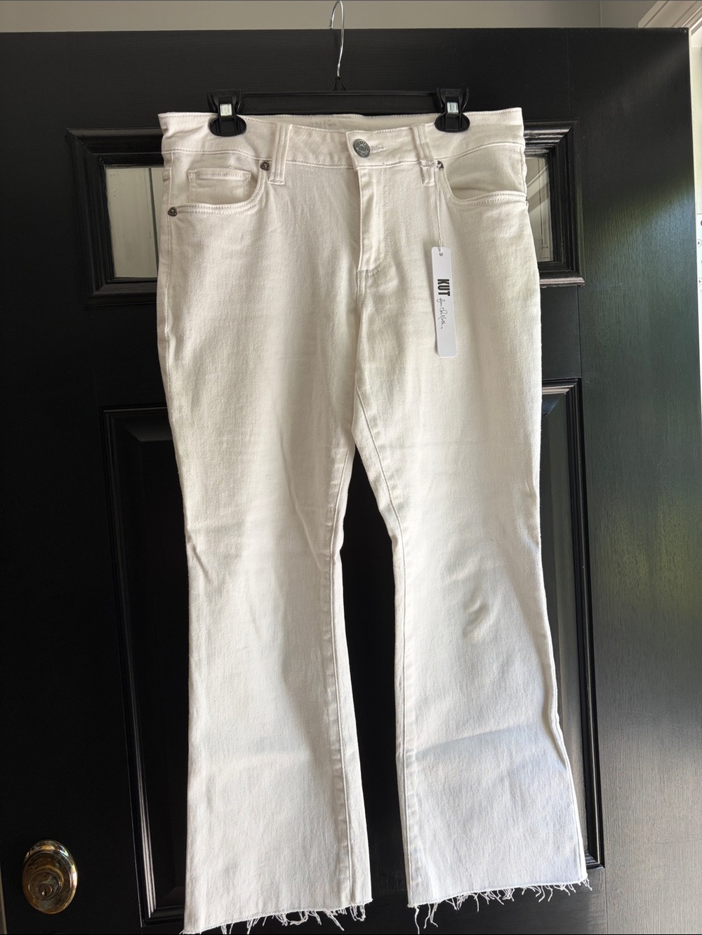Kut from the Kloth White Frayed Hem Wide Leg Jeans